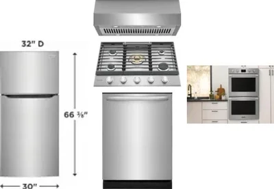 5 Piece Package Includes Refrigerator, Cooktop, Wall Oven, Hood And Dishwasher