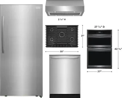 5 Piece Package Includes Refrigerator, Cooktop, Wall Oven, Hood And Dishwasher
