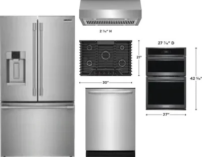 5 Piece Package Includes Refrigerator, Cooktop, Wall Oven, Hood And Dishwasher