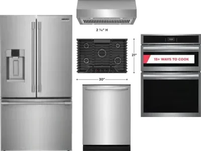 5 Piece Package Includes Refrigerator, Cooktop, Wall Oven, Hood And Dishwasher