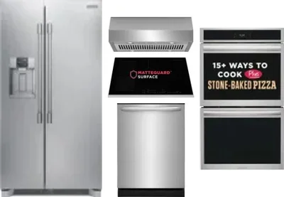 5 Piece Package Includes Refrigerator, Cooktop, Wall Oven, Hood And Dishwasher