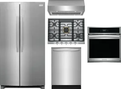 5 Piece Package Includes Refrigerator, Cooktop, Wall Oven, Hood And Dishwasher