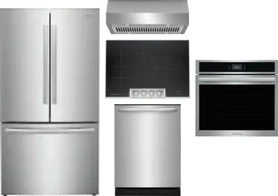 5 Piece Package Includes Refrigerator, Cooktop, Wall Oven, Hood And Dishwasher