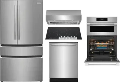 5 Piece Package Includes Refrigerator, Cooktop, Wall Oven, Hood And Dishwasher