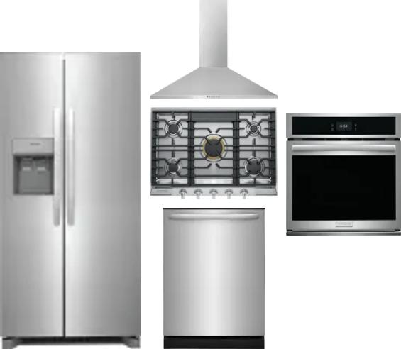 5 Piece Package Includes Refrigerator, Cooktop, Wall Oven, Hood And Dishwasher