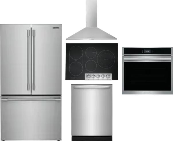 5 Piece Package Includes Refrigerator, Cooktop, Wall Oven, Hood And Dishwasher