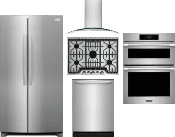 5 Piece Package Includes Refrigerator, Cooktop, Wall Oven, Hood And Dishwasher
