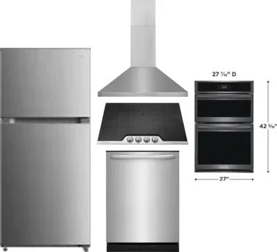 5 Piece Package Includes Refrigerator, Cooktop, Wall Oven, Hood And Dishwasher