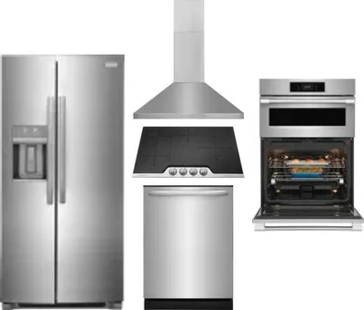 5 Piece Package Includes Refrigerator, Cooktop, Wall Oven, Hood And Dishwasher