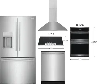 5 Piece Package Includes Refrigerator, Cooktop, Wall Oven, Hood And Dishwasher