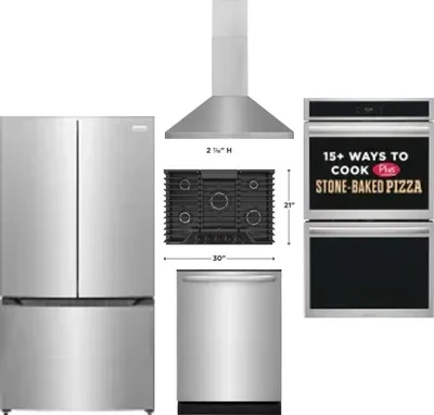 5 Piece Package Includes Refrigerator, Cooktop, Wall Oven, Hood And Dishwasher