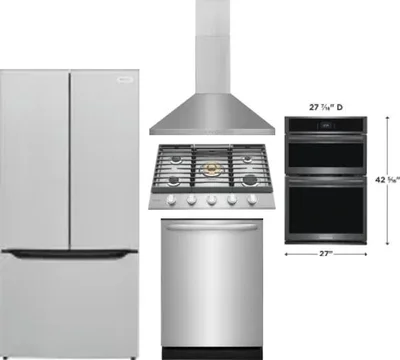 5 Piece Package Includes Refrigerator, Cooktop, Wall Oven, Hood And Dishwasher