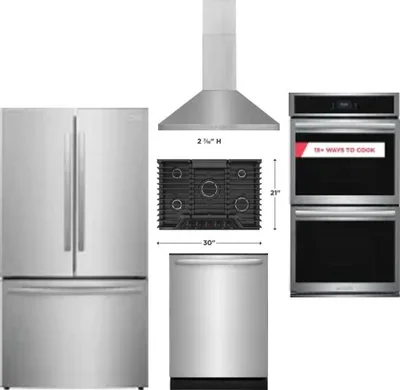 5 Piece Package Includes Refrigerator, Cooktop, Wall Oven, Hood And Dishwasher