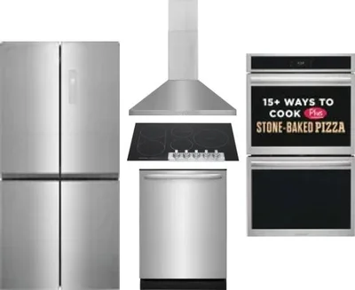 5 Piece Package Includes Refrigerator, Cooktop, Wall Oven, Hood And Dishwasher