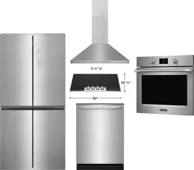 5 Piece Package Includes Refrigerator, Cooktop, Wall Oven, Hood And Dishwasher