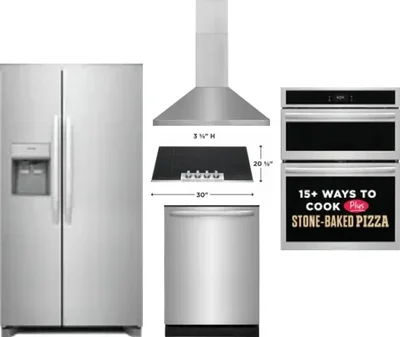 5 Piece Package Includes Refrigerator, Cooktop, Wall Oven, Hood And Dishwasher