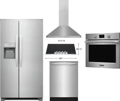 5 Piece Package Includes Refrigerator, Cooktop, Wall Oven, Hood And Dishwasher