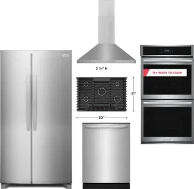 5 Piece Package Includes Refrigerator, Cooktop, Wall Oven, Hood And Dishwasher