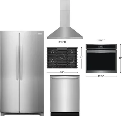 5 Piece Package Includes Refrigerator, Cooktop, Wall Oven, Hood And Dishwasher