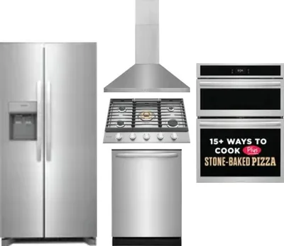 5 Piece Package Includes Refrigerator, Cooktop, Wall Oven, Hood And Dishwasher