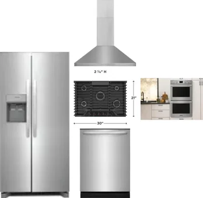 5 Piece Package Includes Refrigerator, Cooktop, Wall Oven, Hood And Dishwasher