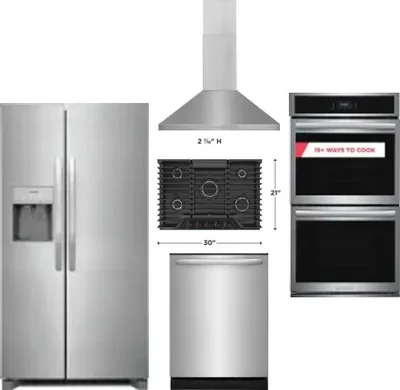 5 Piece Package Includes Refrigerator, Cooktop, Wall Oven, Hood And Dishwasher