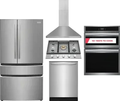 5 Piece Package Includes Refrigerator, Cooktop, Wall Oven, Hood And Dishwasher