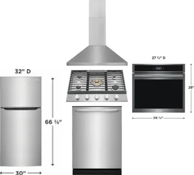 5 Piece Package Includes Refrigerator, Cooktop, Wall Oven, Hood And Dishwasher