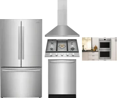 5 Piece Package Includes Refrigerator, Cooktop, Wall Oven, Hood And Dishwasher