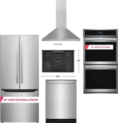 5 Piece Package Includes Refrigerator, Cooktop, Wall Oven, Hood And Dishwasher