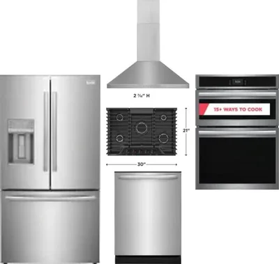 5 Piece Package Includes Refrigerator, Cooktop, Wall Oven, Hood And Dishwasher