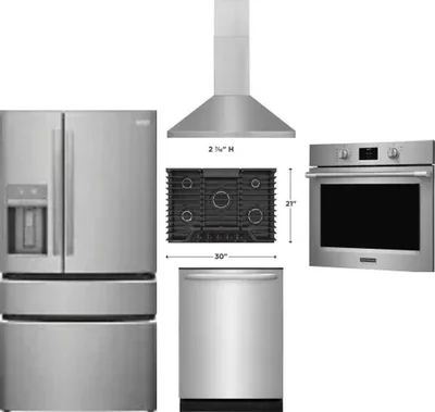 5 Piece Package Includes Refrigerator, Cooktop, Wall Oven, Hood And Dishwasher