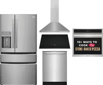 5 Piece Package Includes Refrigerator, Cooktop, Wall Oven, Hood And Dishwasher