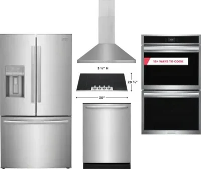5 Piece Package Includes Refrigerator, Cooktop, Wall Oven, Hood And Dishwasher