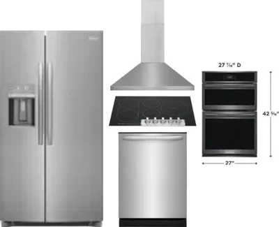 5 Piece Package Includes Refrigerator, Cooktop, Wall Oven, Hood And Dishwasher