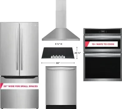 5 Piece Package Includes Refrigerator, Cooktop, Wall Oven, Hood And Dishwasher