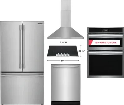 5 Piece Package Includes Refrigerator, Cooktop, Wall Oven, Hood And Dishwasher