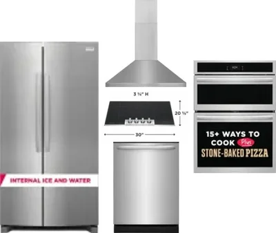 5 Piece Package Includes Refrigerator, Cooktop, Wall Oven, Hood And Dishwasher