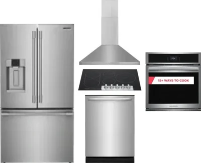 5 Piece Package Includes Refrigerator, Cooktop, Wall Oven, Hood And Dishwasher