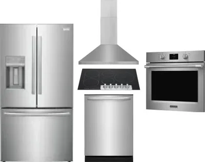 5 Piece Package Includes Refrigerator, Cooktop, Wall Oven, Hood And Dishwasher