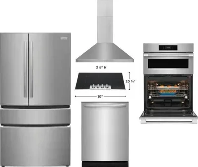 5 Piece Package Includes Refrigerator, Cooktop, Wall Oven, Hood And Dishwasher
