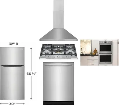 5 Piece Package Includes Refrigerator, Cooktop, Wall Oven, Hood And Dishwasher