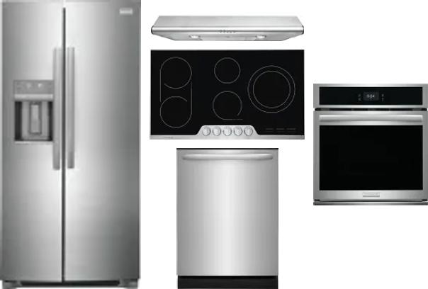 5 Piece Package Includes Refrigerator, Cooktop, Wall Oven, Hood And Dishwasher
