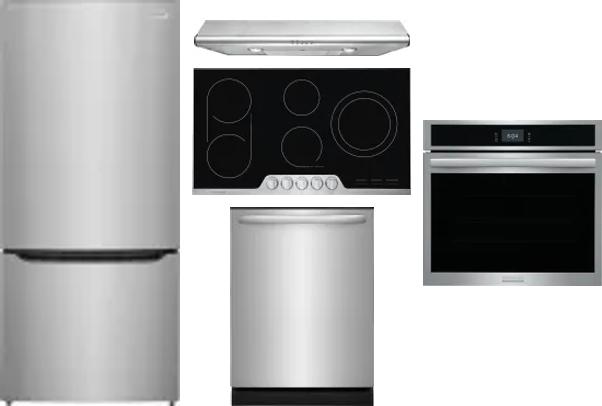 5 Piece Package Includes Refrigerator, Cooktop, Wall Oven, Hood And Dishwasher