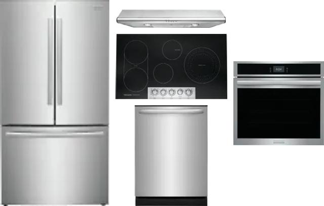 5 Piece Package Includes Refrigerator, Cooktop, Wall Oven, Hood And Dishwasher