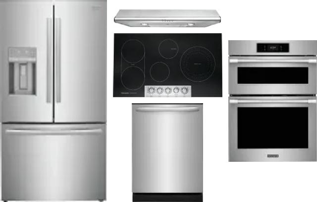 5 Piece Package Includes Refrigerator, Cooktop, Wall Oven, Hood And Dishwasher