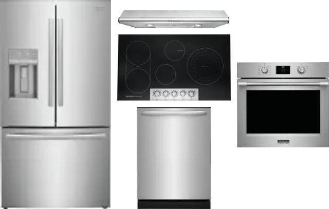 5 Piece Package Includes Refrigerator, Cooktop, Wall Oven, Hood And Dishwasher