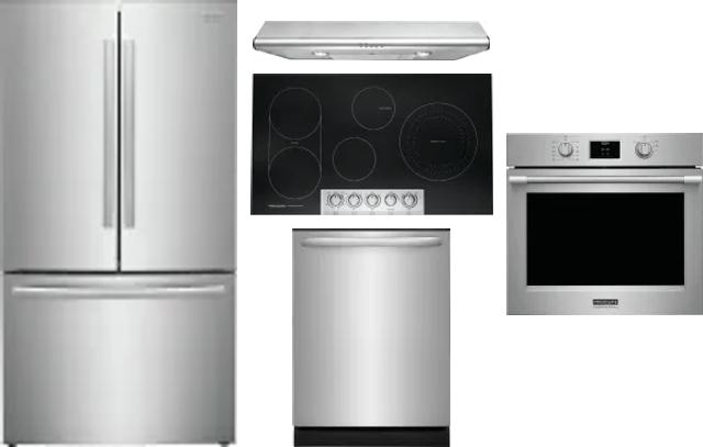5 Piece Package Includes Refrigerator, Cooktop, Wall Oven, Hood And Dishwasher