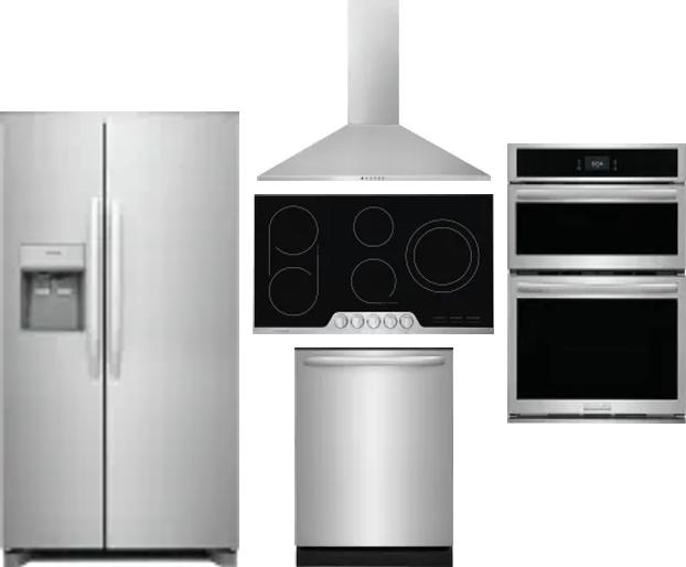 5 Piece Package Includes Refrigerator, Cooktop, Wall Oven, Hood And Dishwasher