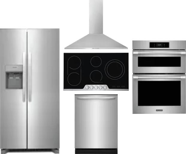 5 Piece Package Includes Refrigerator, Cooktop, Wall Oven, Hood And Dishwasher